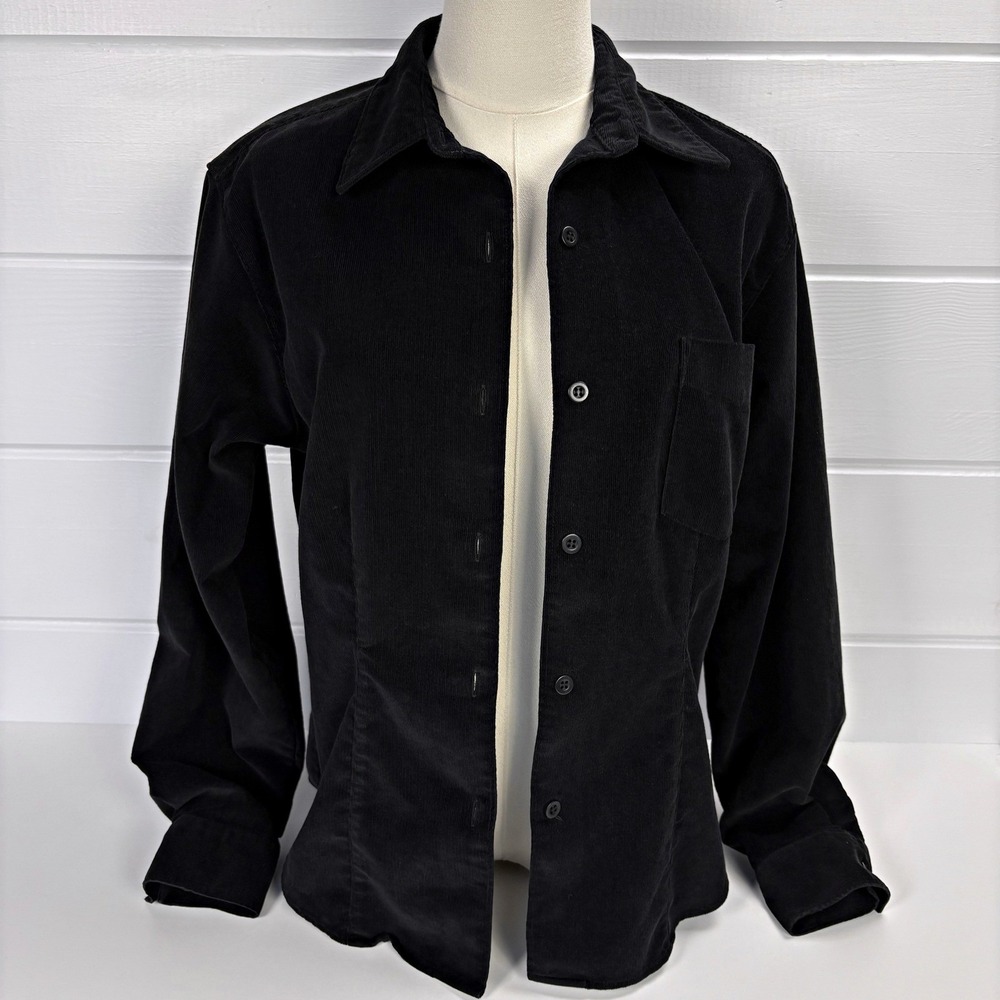 RARE Vtg 90s J Crew Black Tailored Corduroy Shirt M Dark Academia Romantic Goth